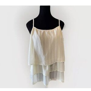 Tulle Tank Top Blouse M Cream Spaghetti Strap Layered Dainty Coquette Boho EUC